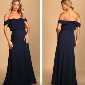 Lulu's Enduring Love Navy Blue Off-the-Shoulder Maxi Dress